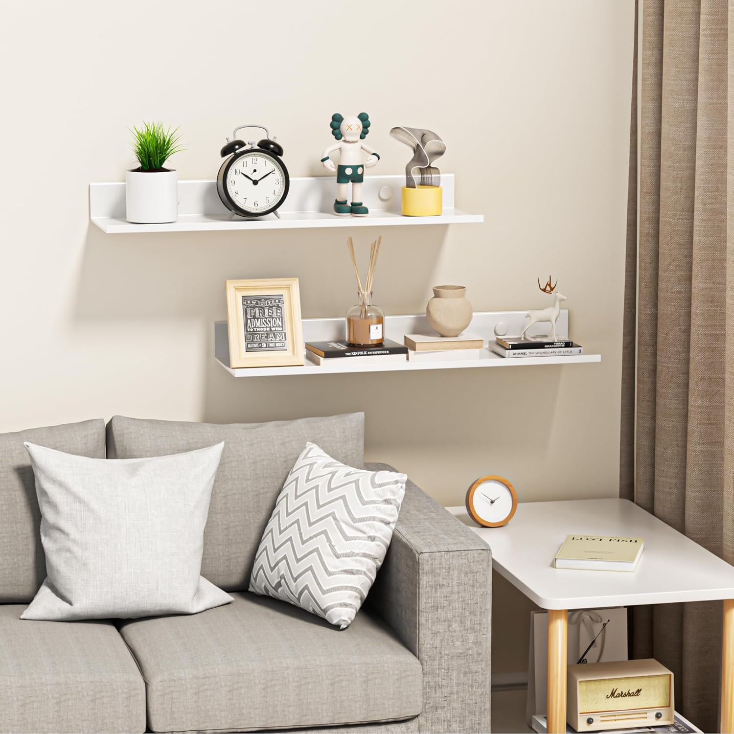 Wisfame White Floating Wall Shelves Set of 2 157 Inch