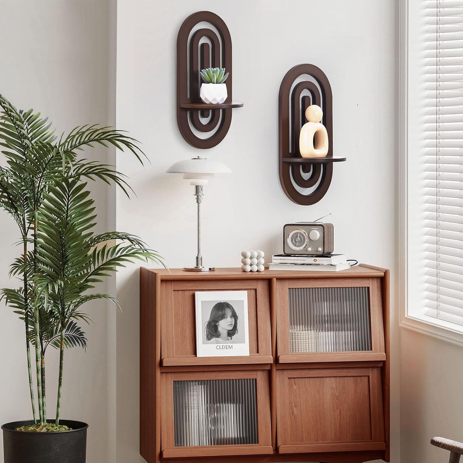 Boho Decor Wall Floating Shelves with Arched Design Set of 2 Dark Brown