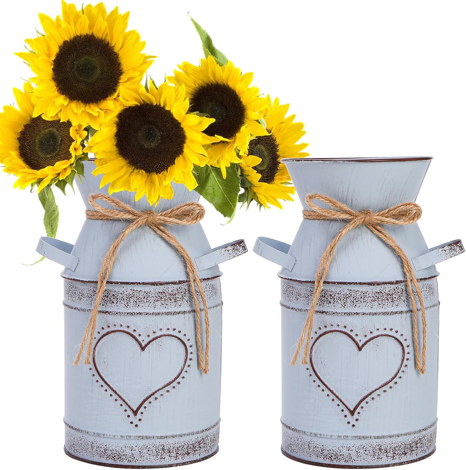 Dicunoy 2 PCS Metal Milk Can Vase 75 Rustic Flowers Decor for Home and Table Centerpieces