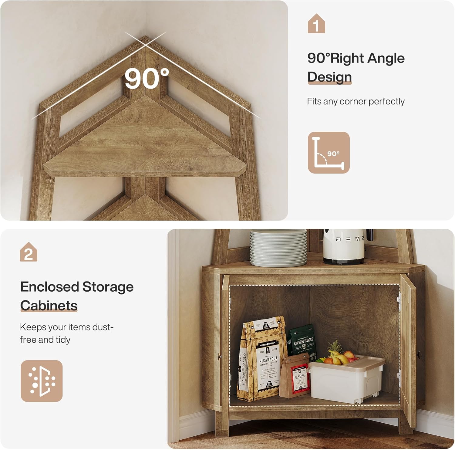 Tribesigns 709 Inch Tall Corner Shelf with Storage Cabinet