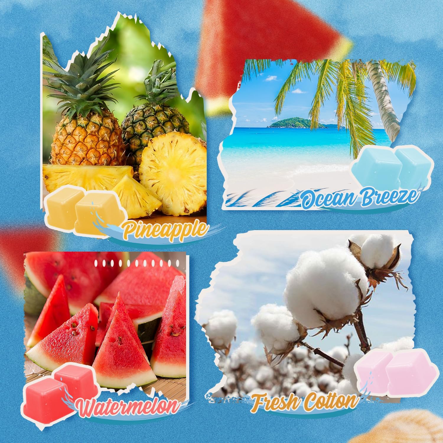 Summer Scented Wax Melts Set with 8 Unique Scents