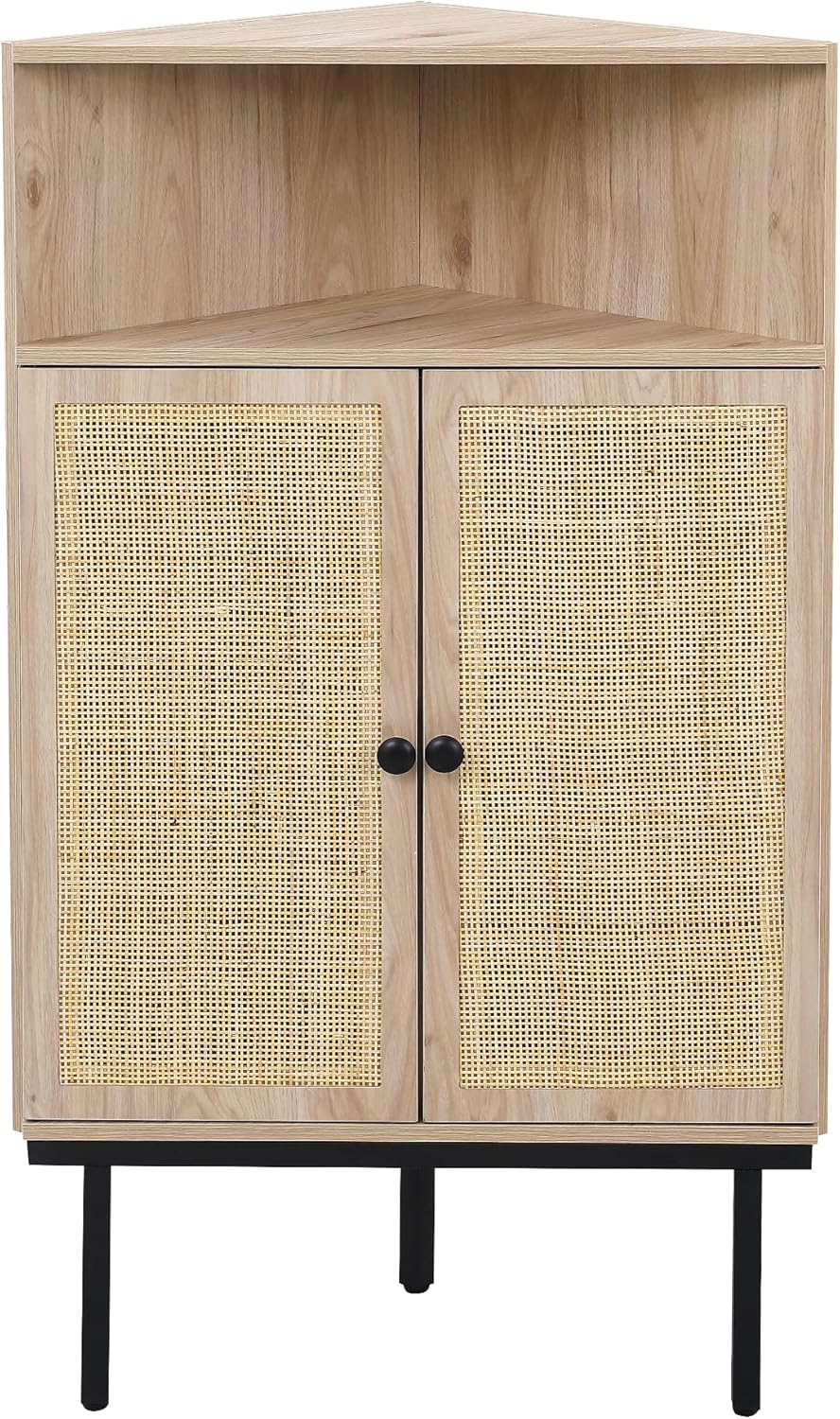 Yechen Corner Storage Cabinet with Adjustable Shelves and Rattan Doors