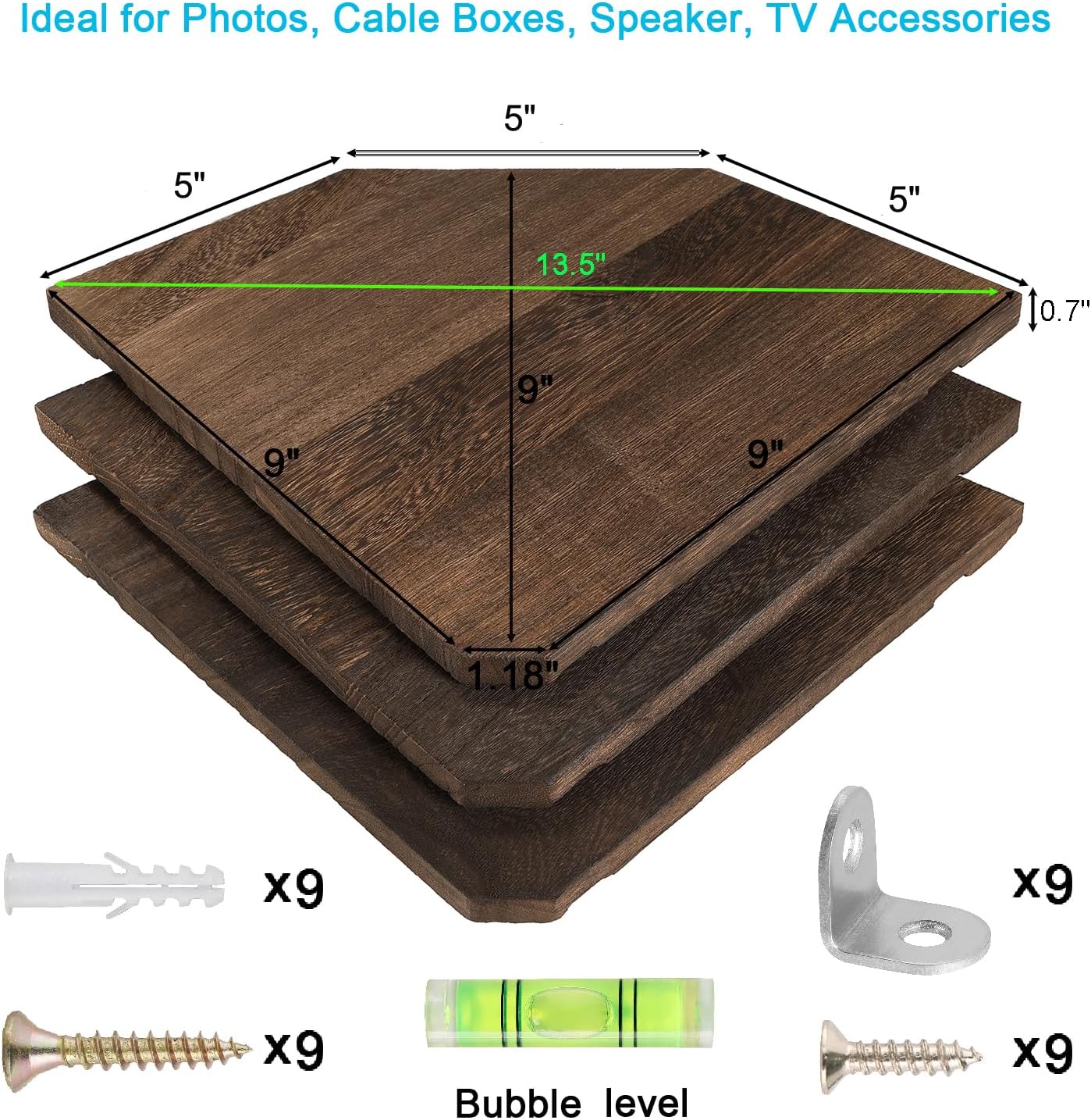 Joiishom Wood Corner Wall Shelves Set of 2 Brown 10 Inch