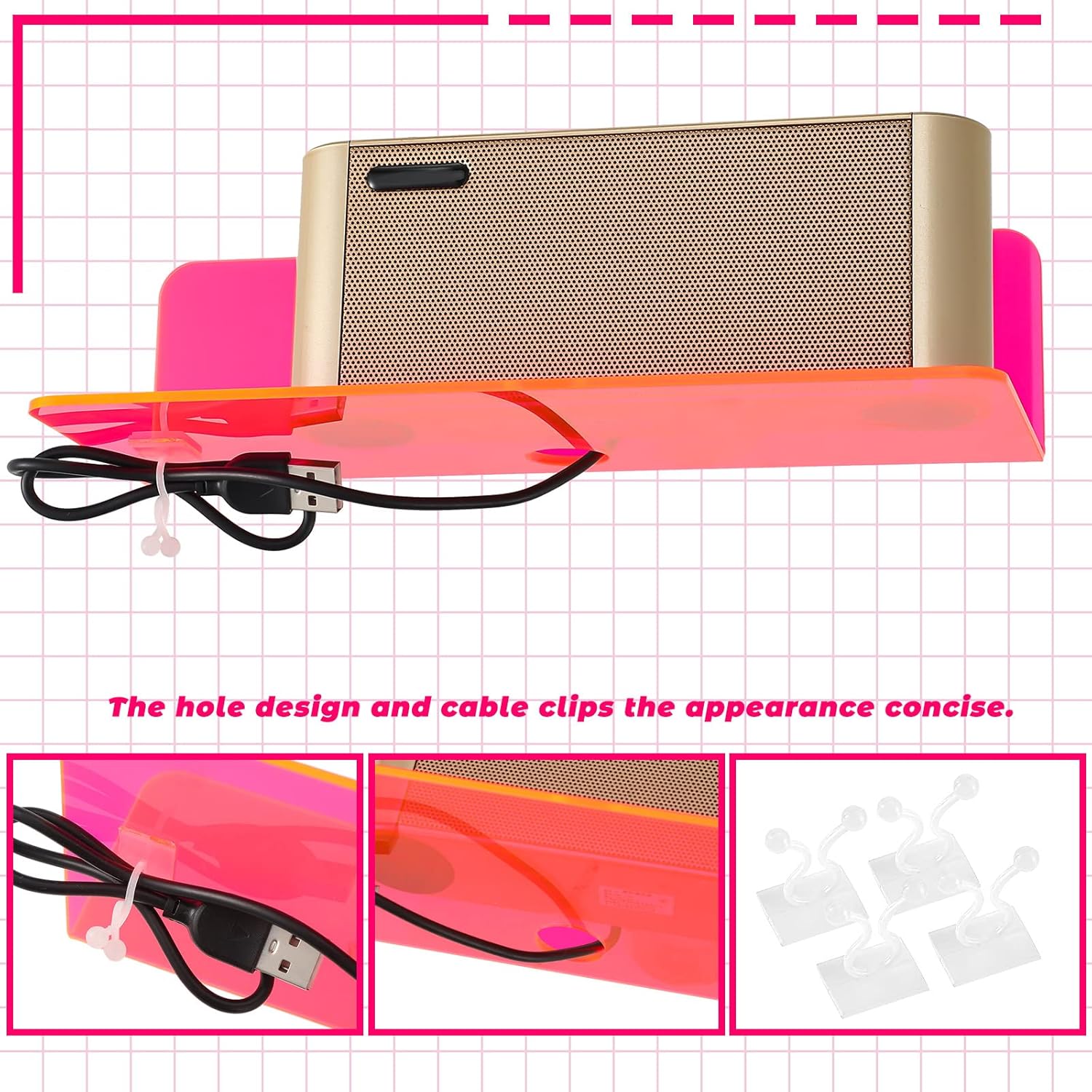 Weysat Floating Shelves 9 Inch Acrylic Wall Decor 4 Pcs Fluorescent Pink