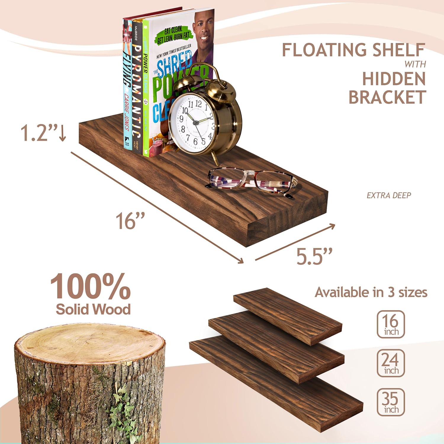 Sorbus Solid Wood Floating Shelves Set of 2