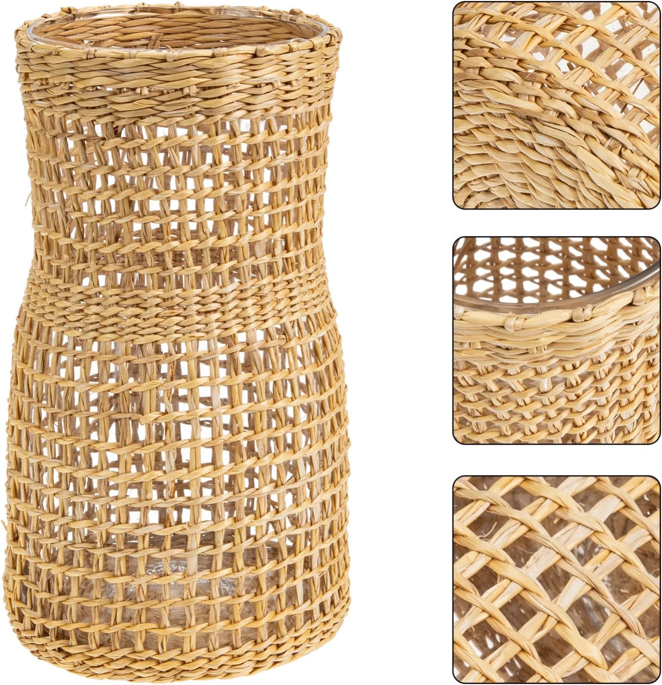 Rattan Woven Glass Flower Vase for Home Decor