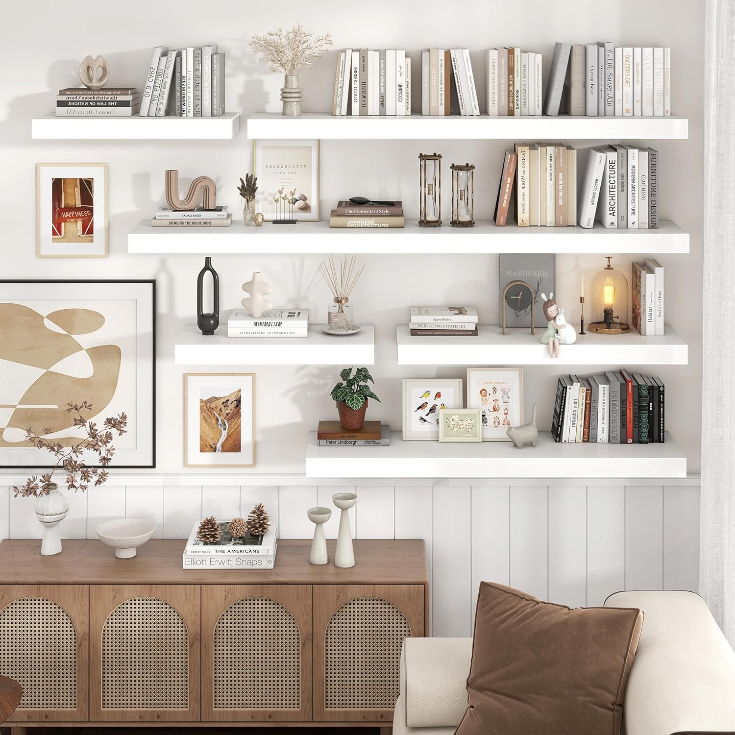 Venusmiles 36 Inch White Floating Wall Shelf