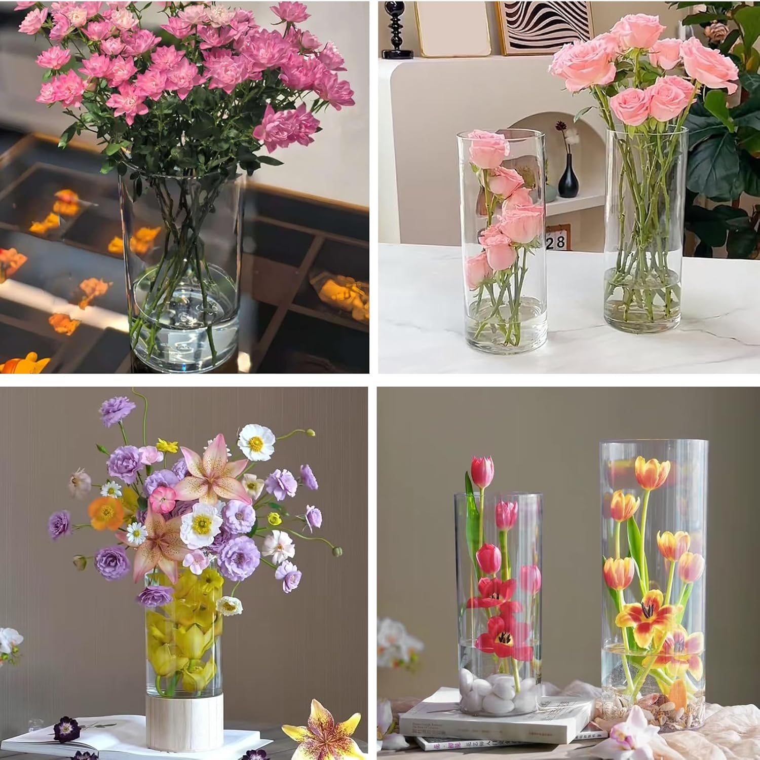 32 Pack Clear Plastic Cylinder Vases Set 4-10 Inches Tall