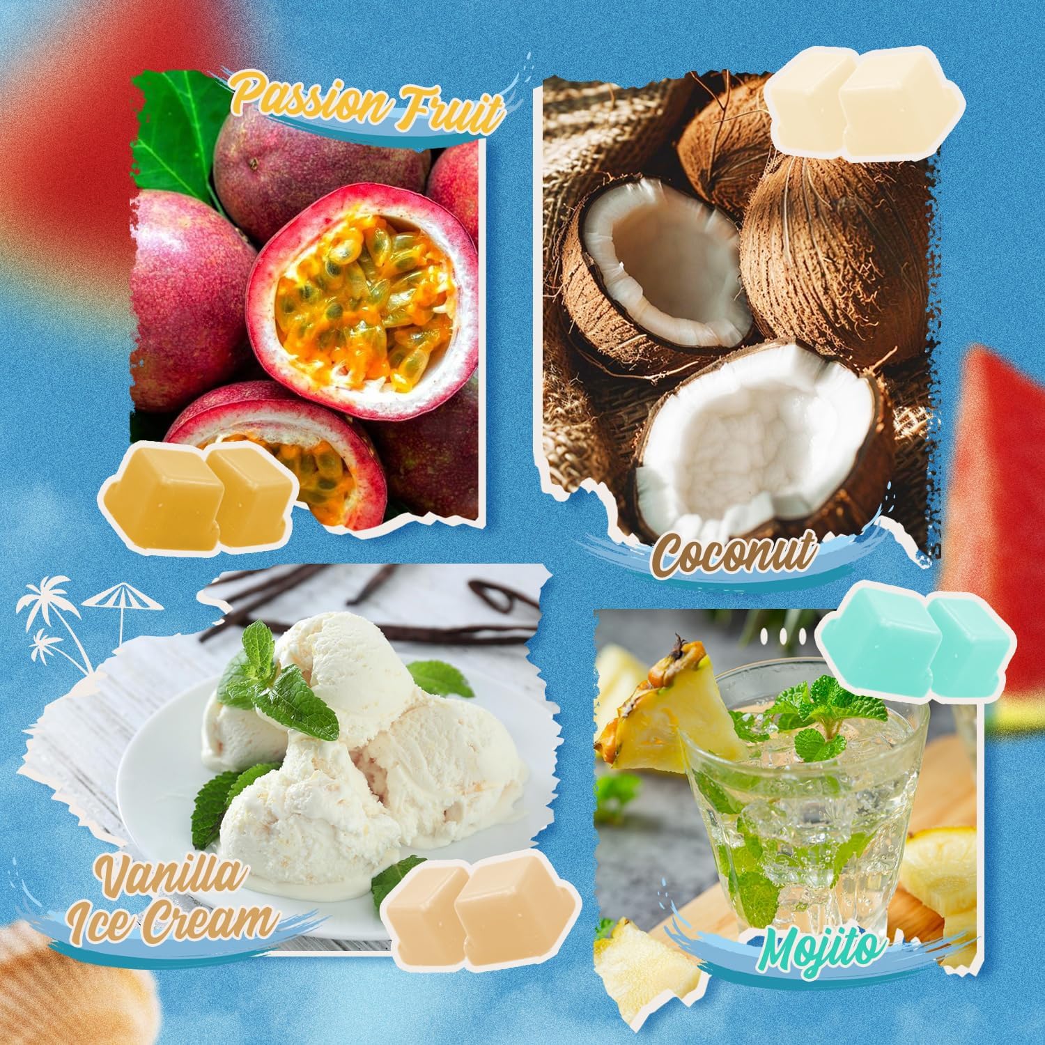 Summer Scented Wax Melts Set with 8 Unique Scents