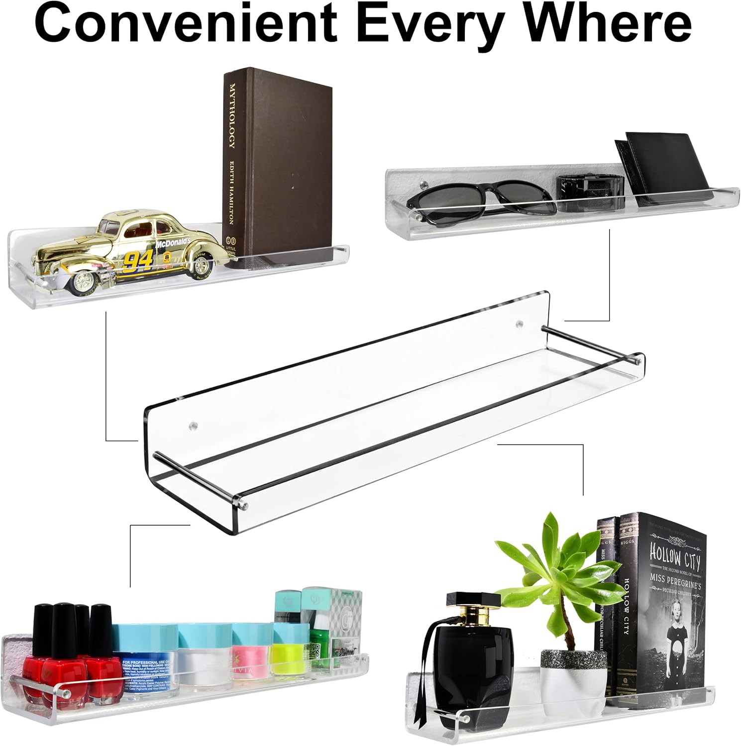 AMT 2 Pack Clear Acrylic Floating Shelves 15x4 Inch