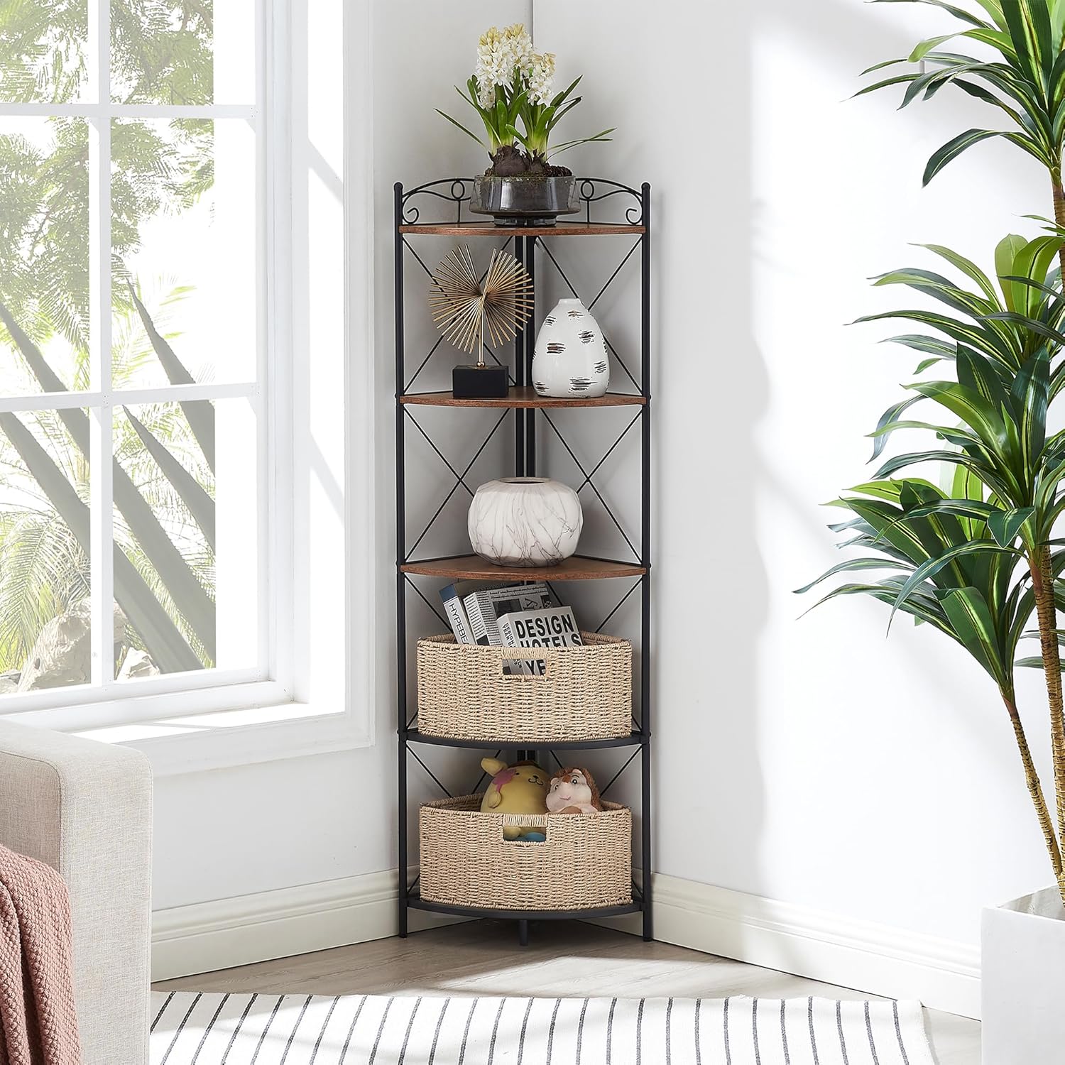 VECELO Corner Cabinet Tall Storage Shelf Display