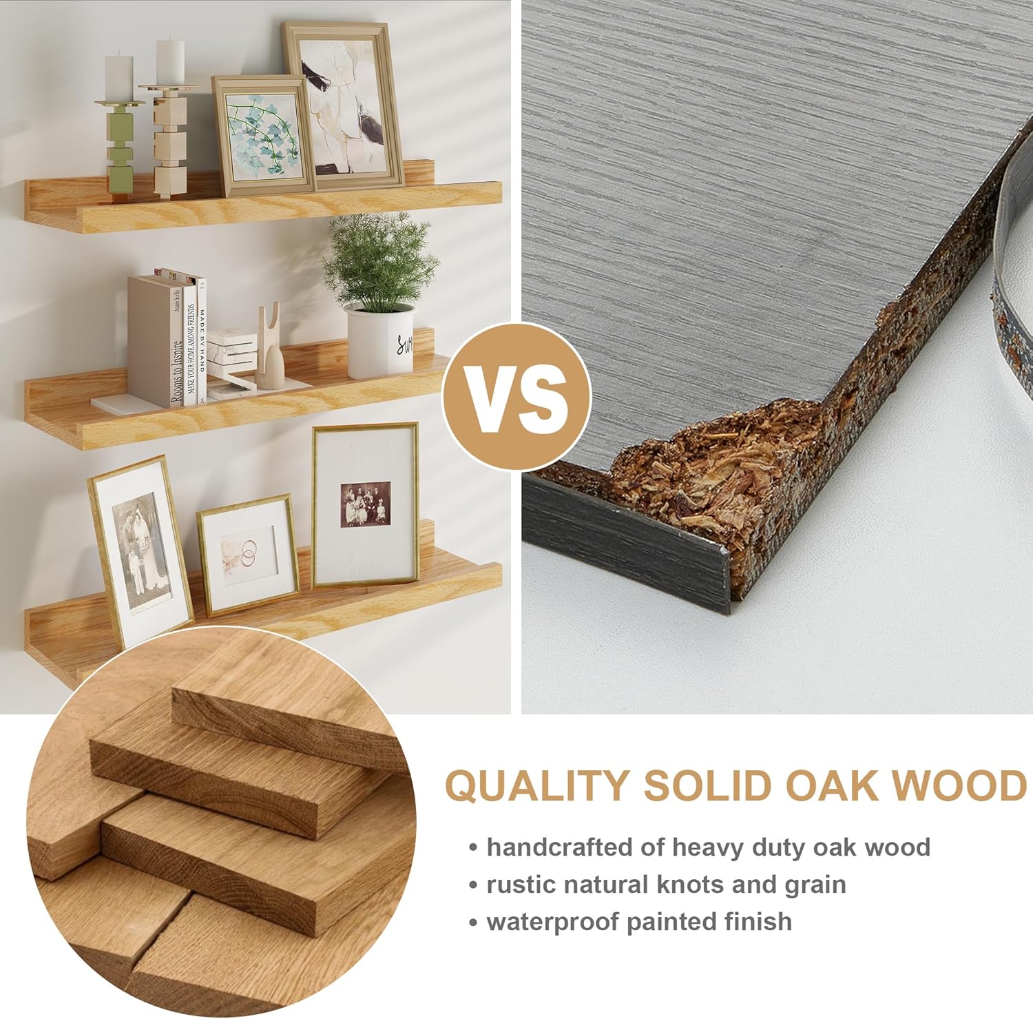 Floating Picture Ledge Shelves Set of 2 Solid Oak