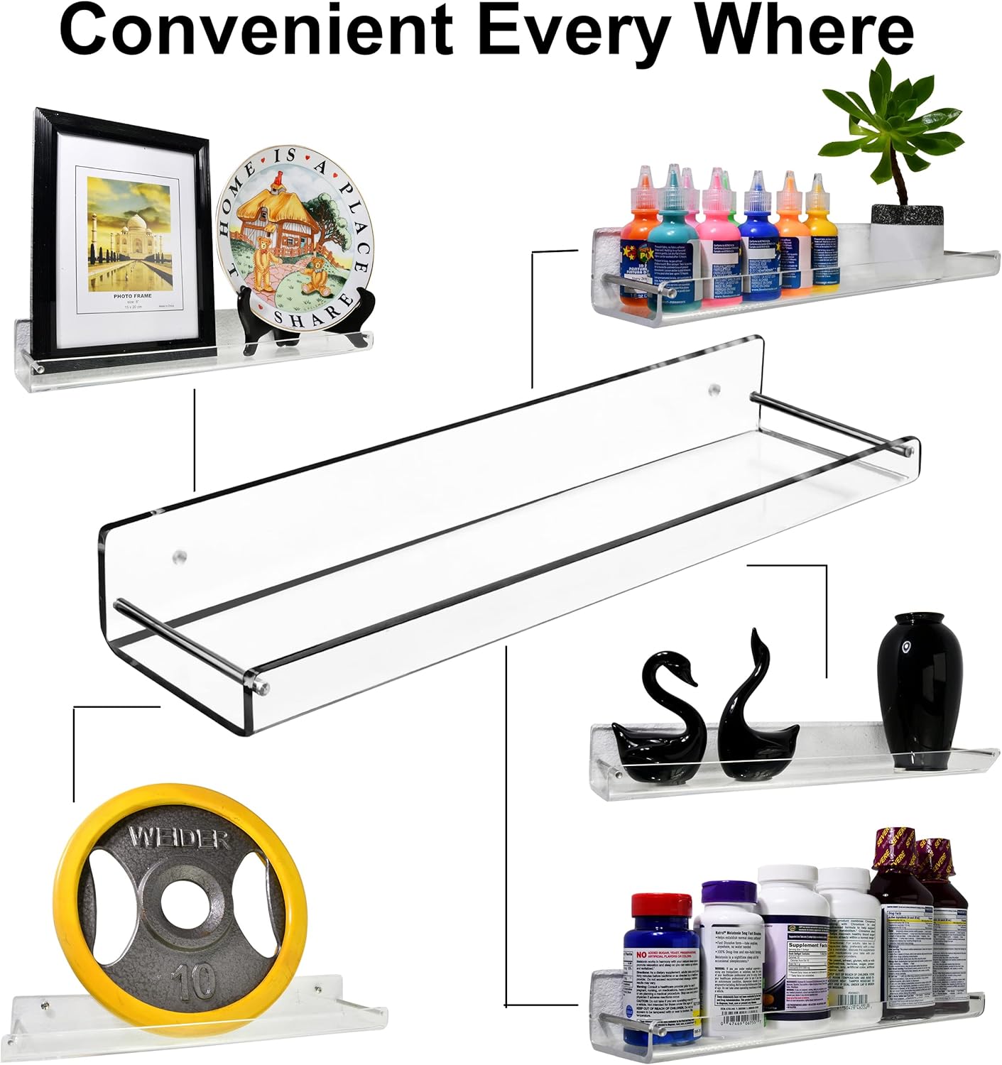 AMT 2 Pack Clear Acrylic Floating Shelves 15x4 Inch
