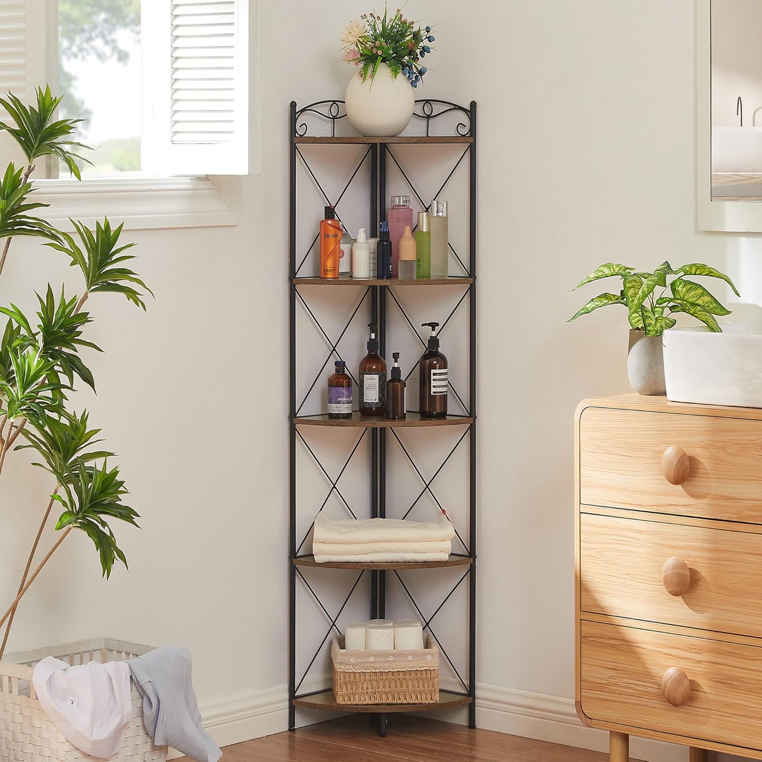 VECELO Corner Cabinet Tall Storage Shelf Bookshelf Display Rack