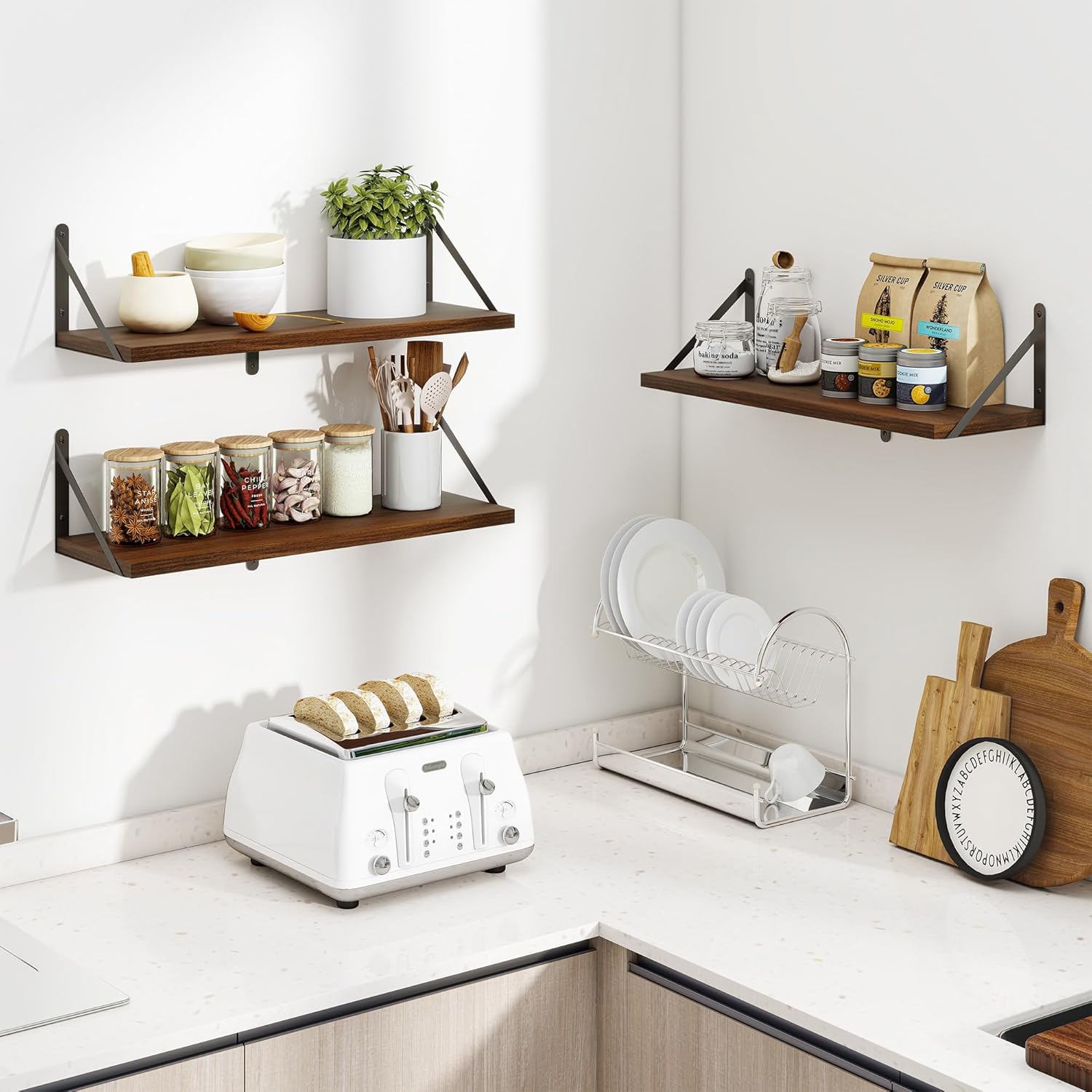 Heimlove Floating Shelves 24 Inch Set of 3 Walnut