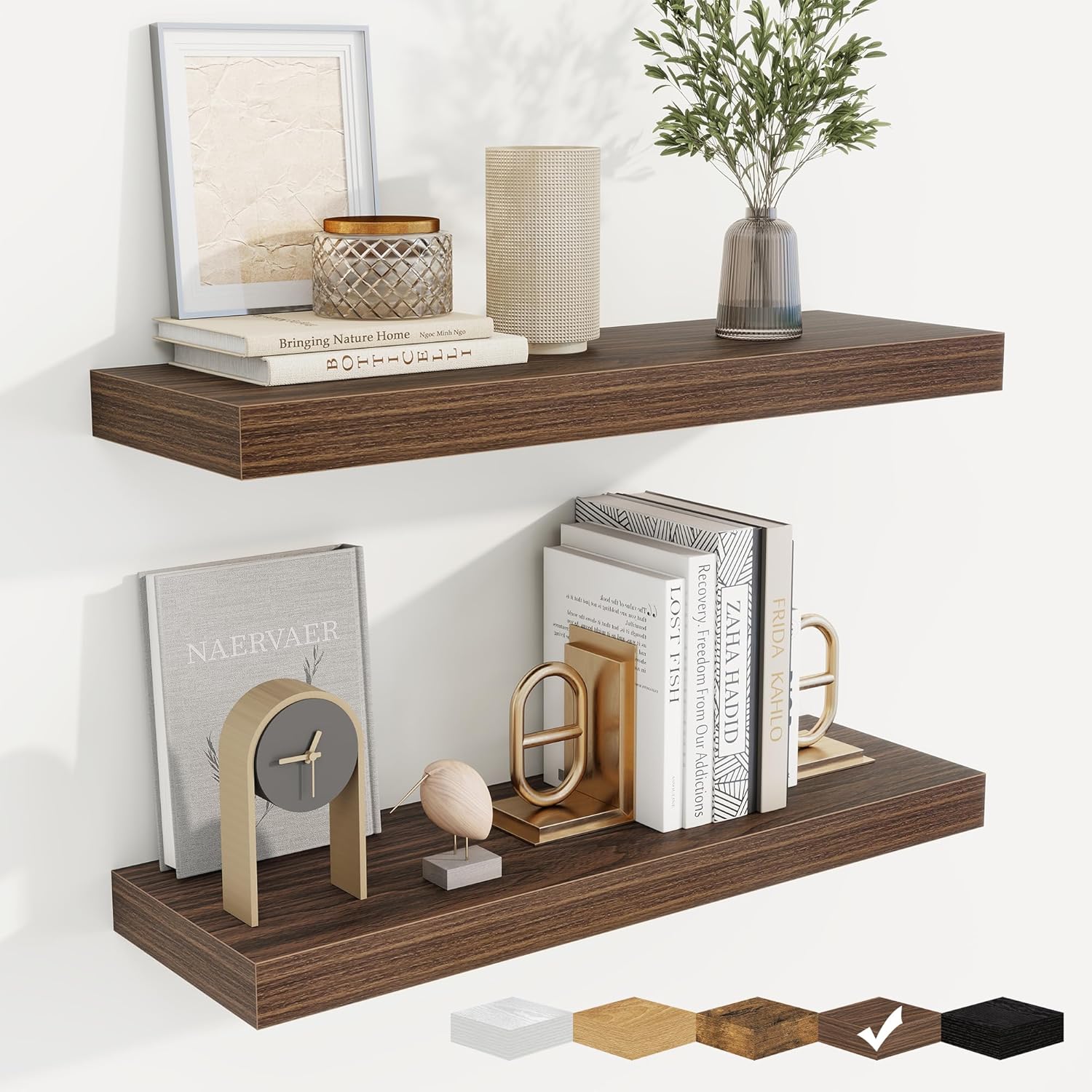 Fuqing Floating Wall Shelves Set of 2 Walnut 24 Inch