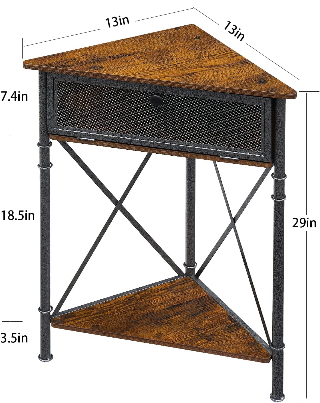 VECELO Corner Table Shelf with 3 Tier Brown Storage