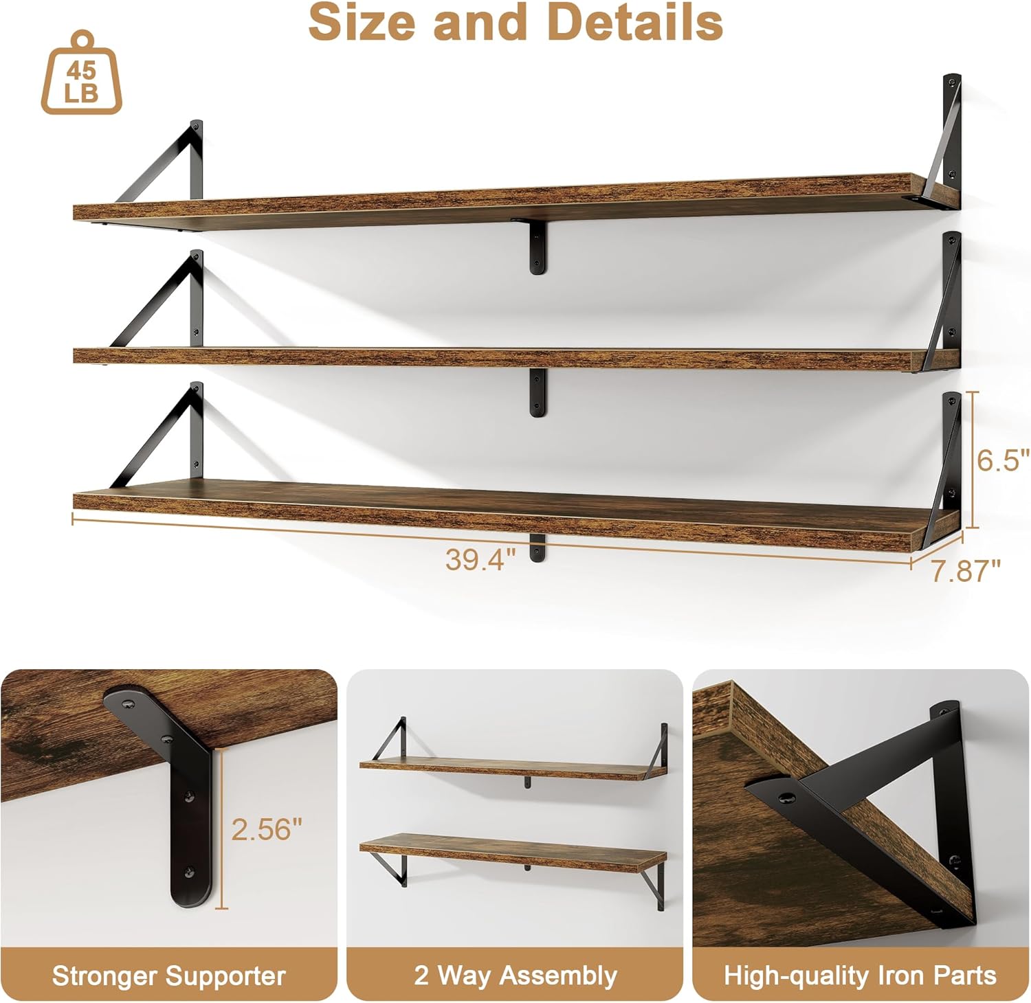 Fun Memories 3 Piece 40 Inch Floating Bookshelf Set