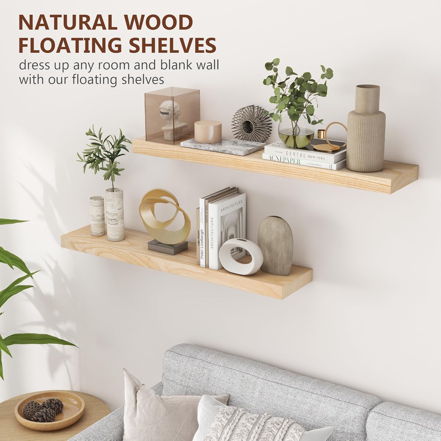 Fuqing Natural Wood Floating Shelves 36 Inch Set of 2