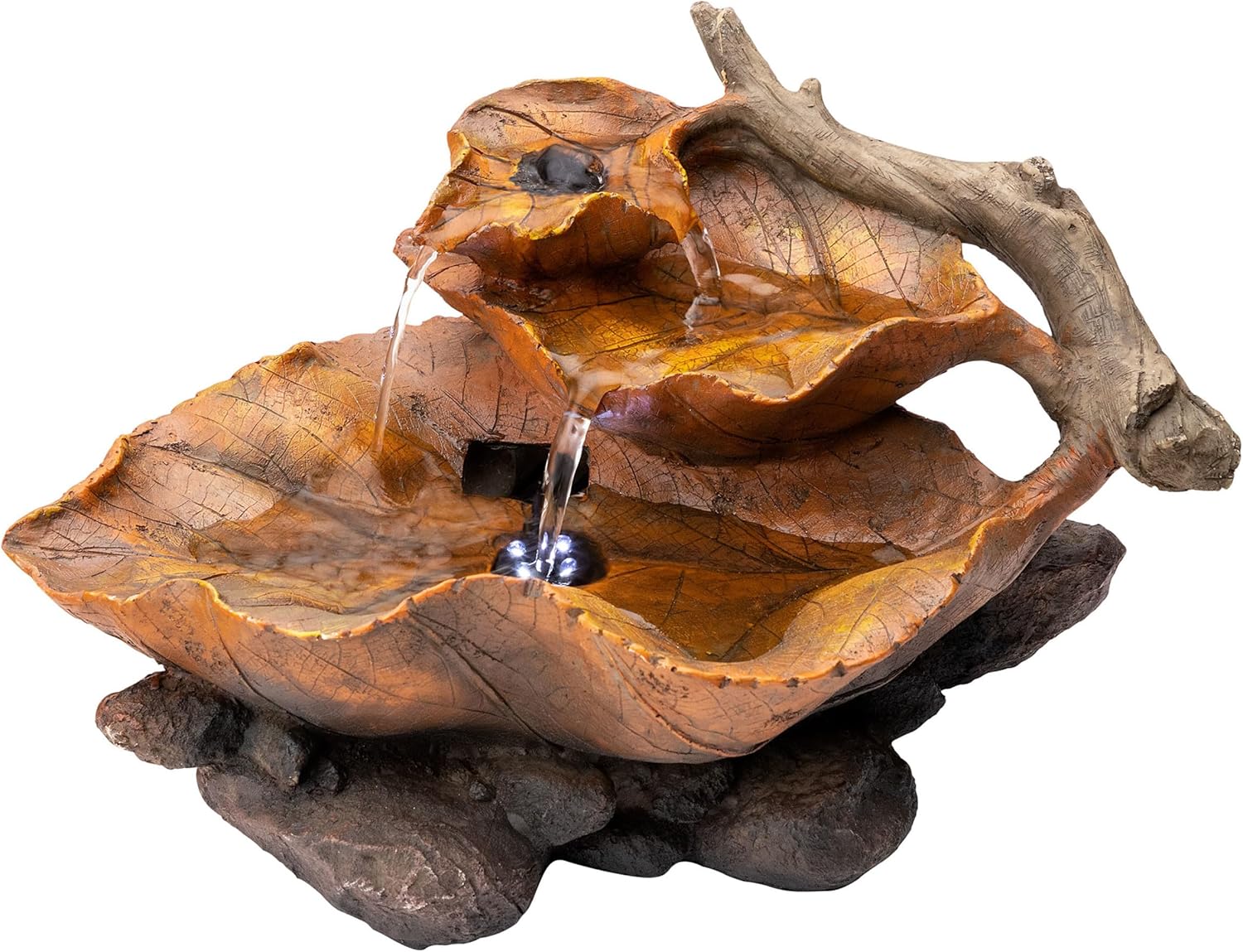 Alpine Corporation 9 Tall Indoor Tabletop Tiered Leaf Hand-Painted Fountain with LED Lights