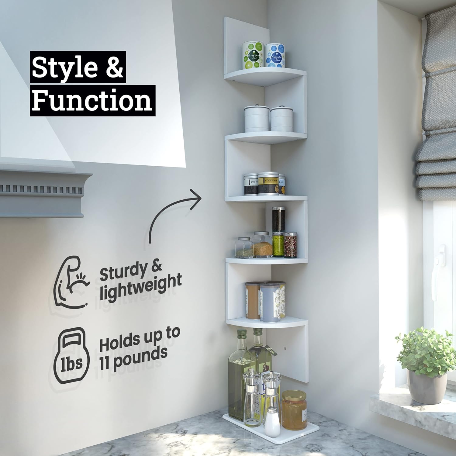 Greenco 5 Tier Corner Shelf with Rustic Walnut Finish