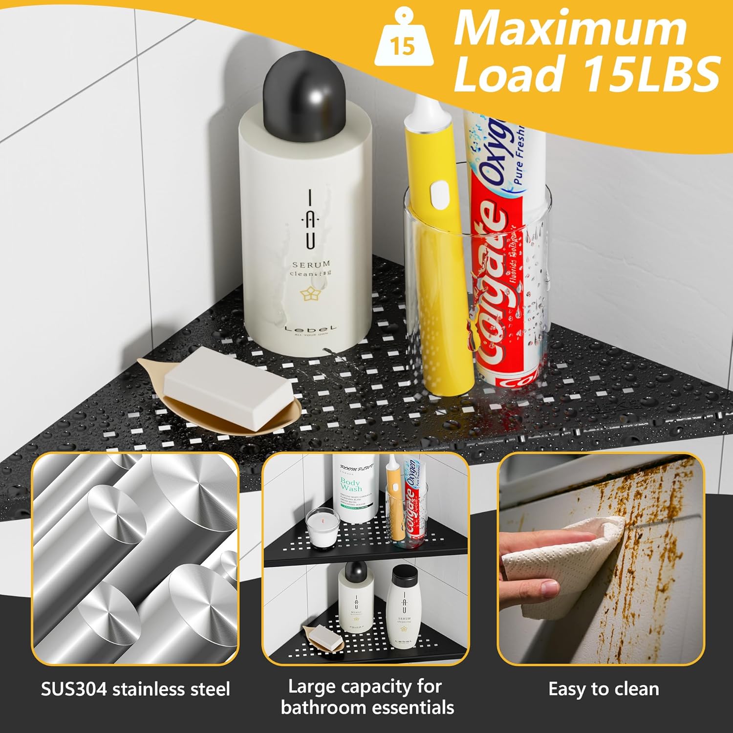 Neodrain 10 Inch Corner Wall Shelf Set of 2 No Drilling