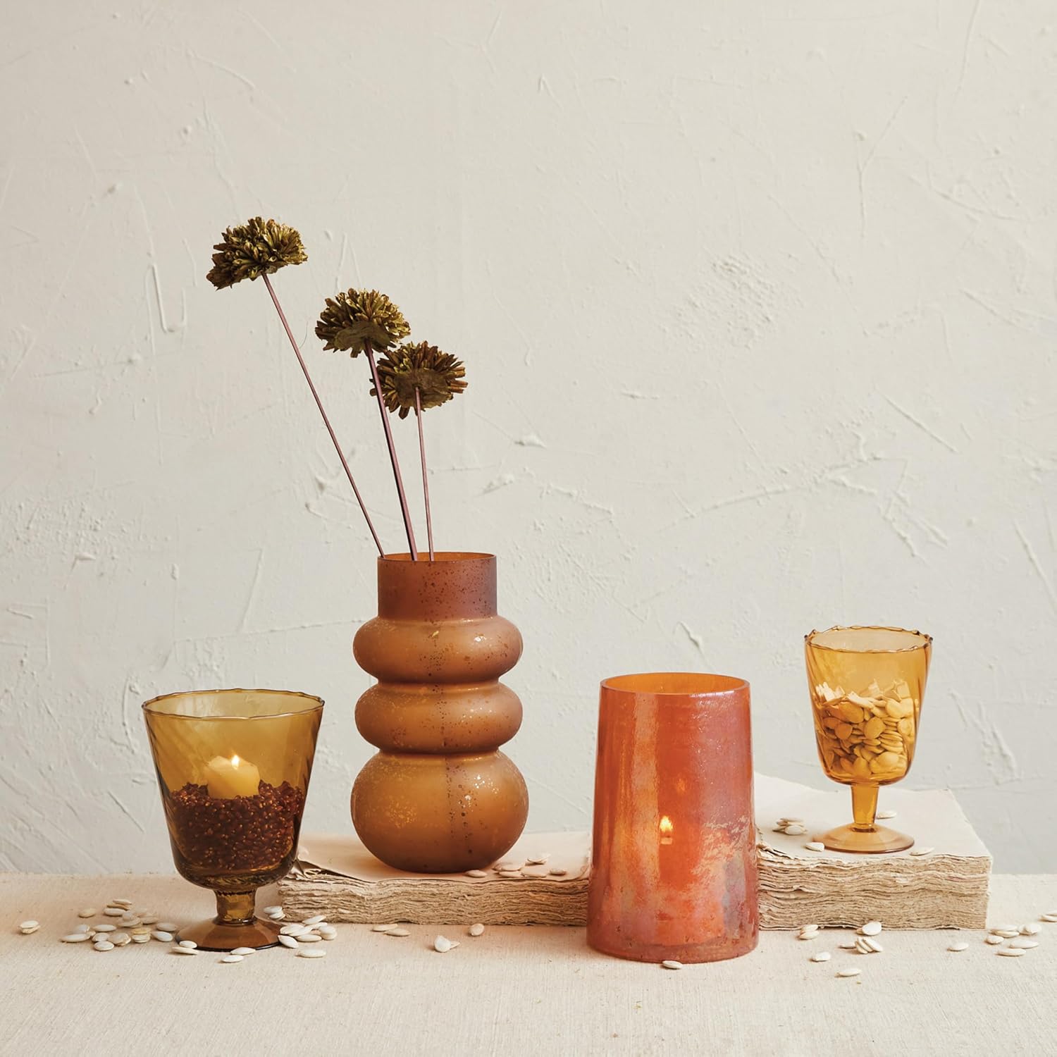 Creative Co-Op Round Glass Stemmed Vase Votive Holder Brown
