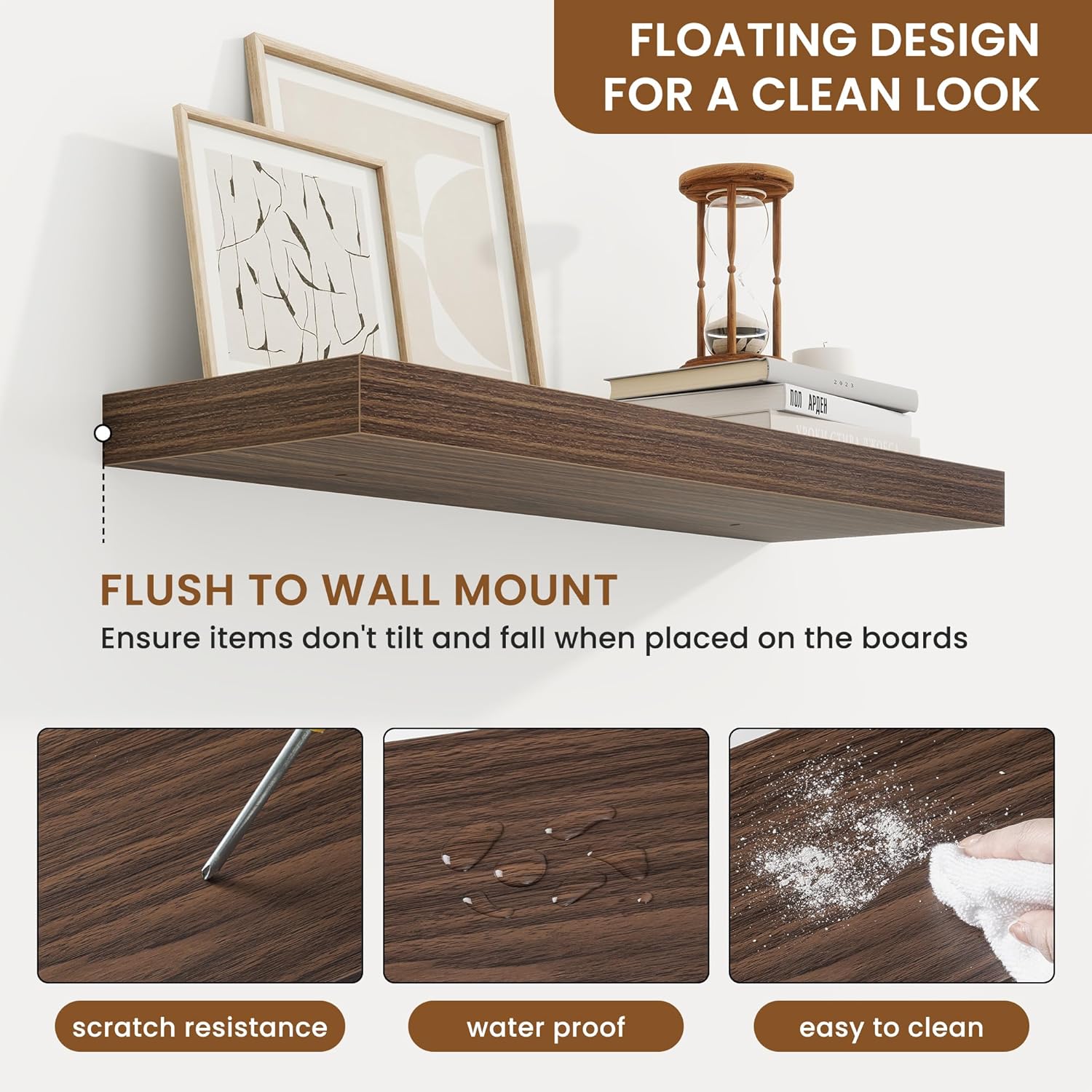 Fuqing Floating Wall Shelves Set of 2 Walnut 24 Inch