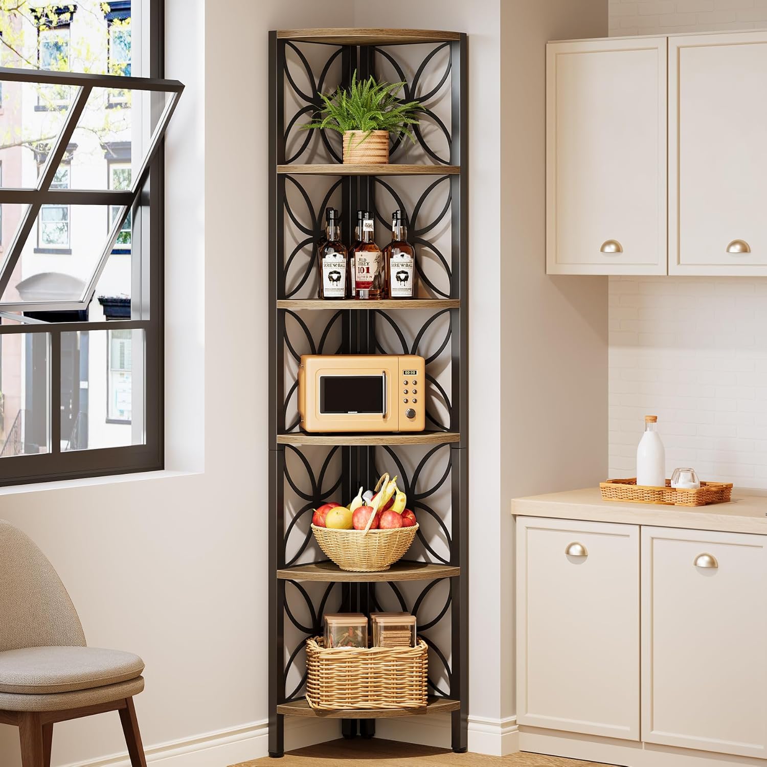 Tribesigns 6-Tier Corner Bookshelf Rustic Industrial Design