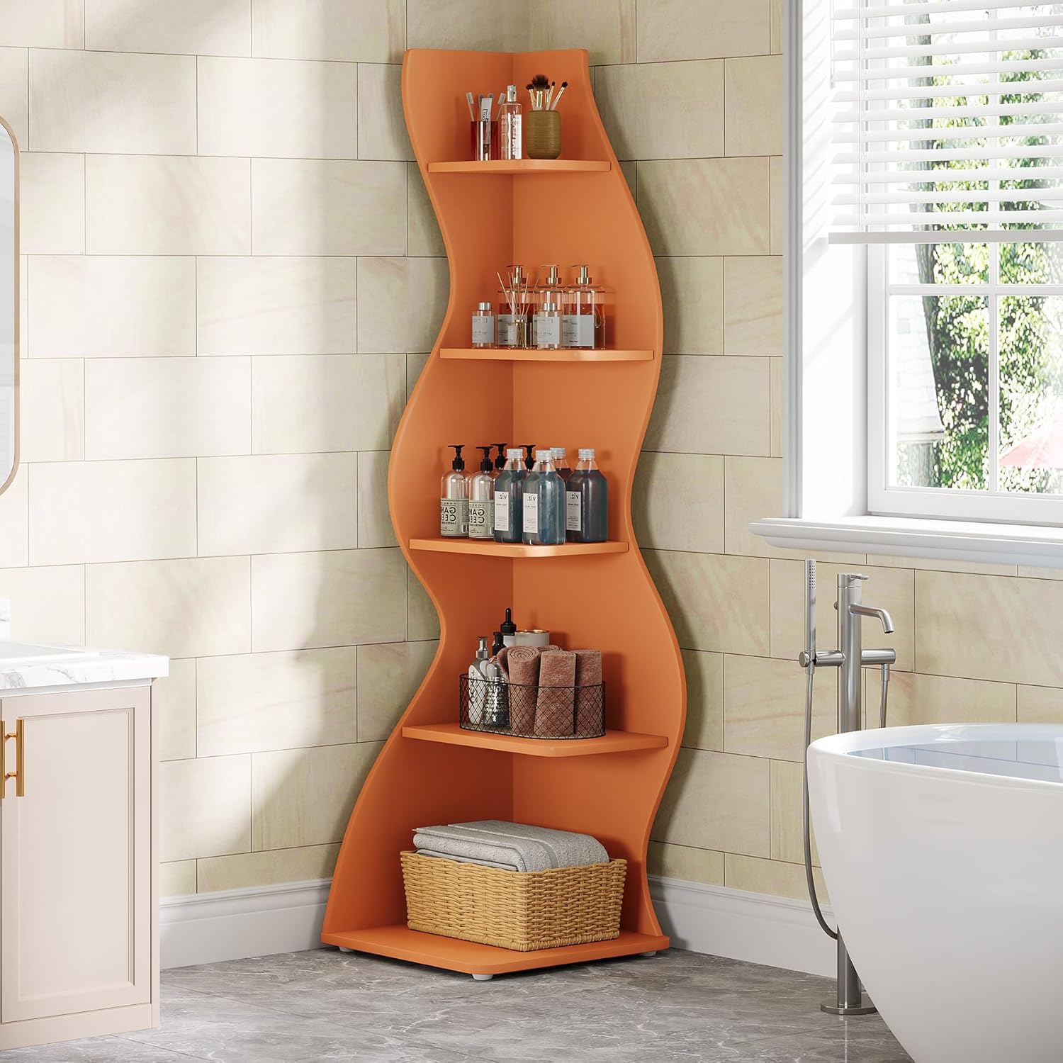 Tribesigns Wavy Corner Shelf Set of 2 Modern 5-Tier Bookshelf with Curvy Shape