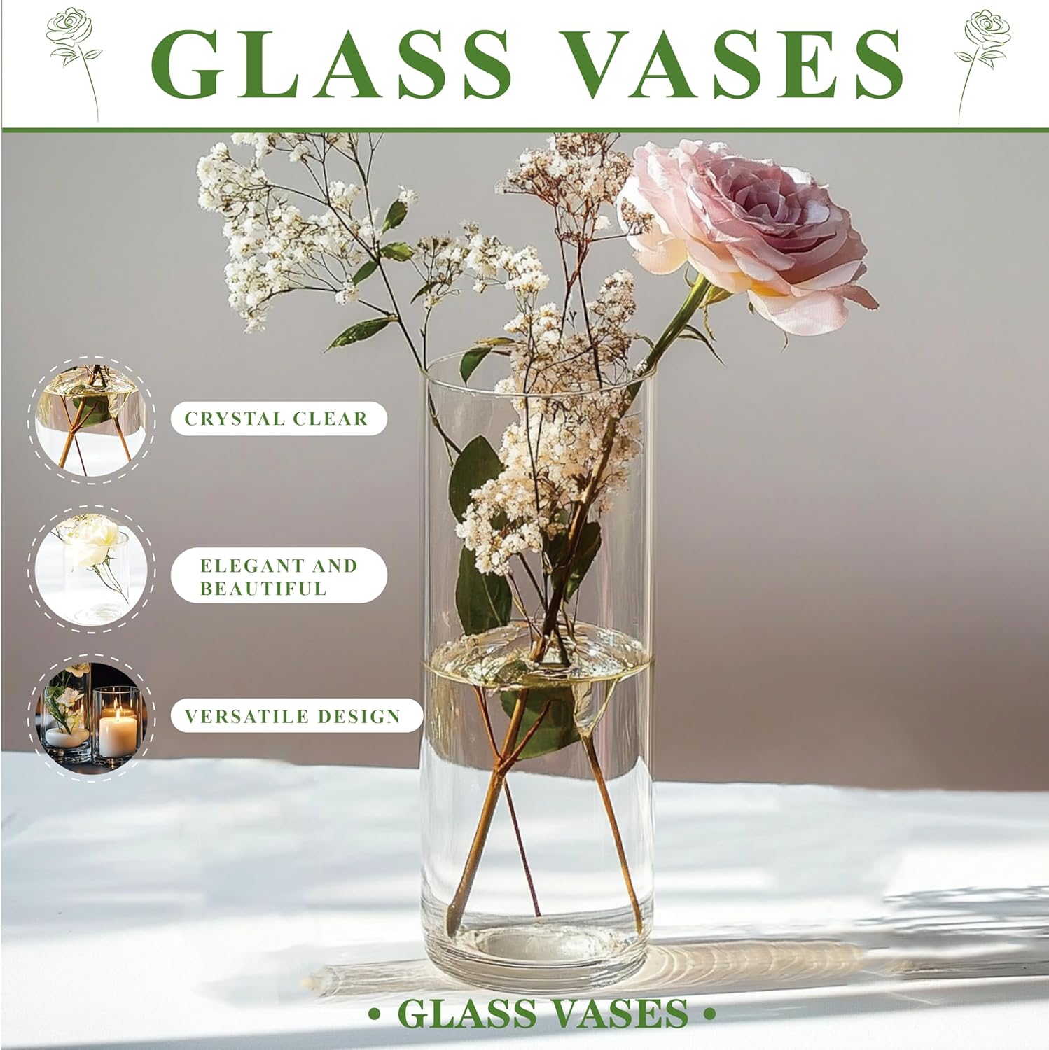 Zomiol Glass Cylinder Vase Set of 18 for Centerpieces