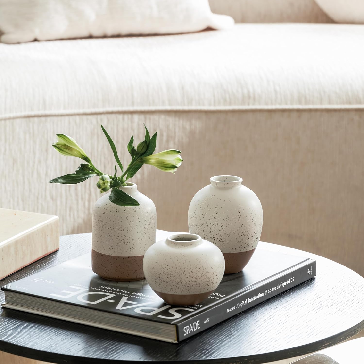 Ceramic Vase Set of 3 Rustic Farmhouse Decor Beige Brown