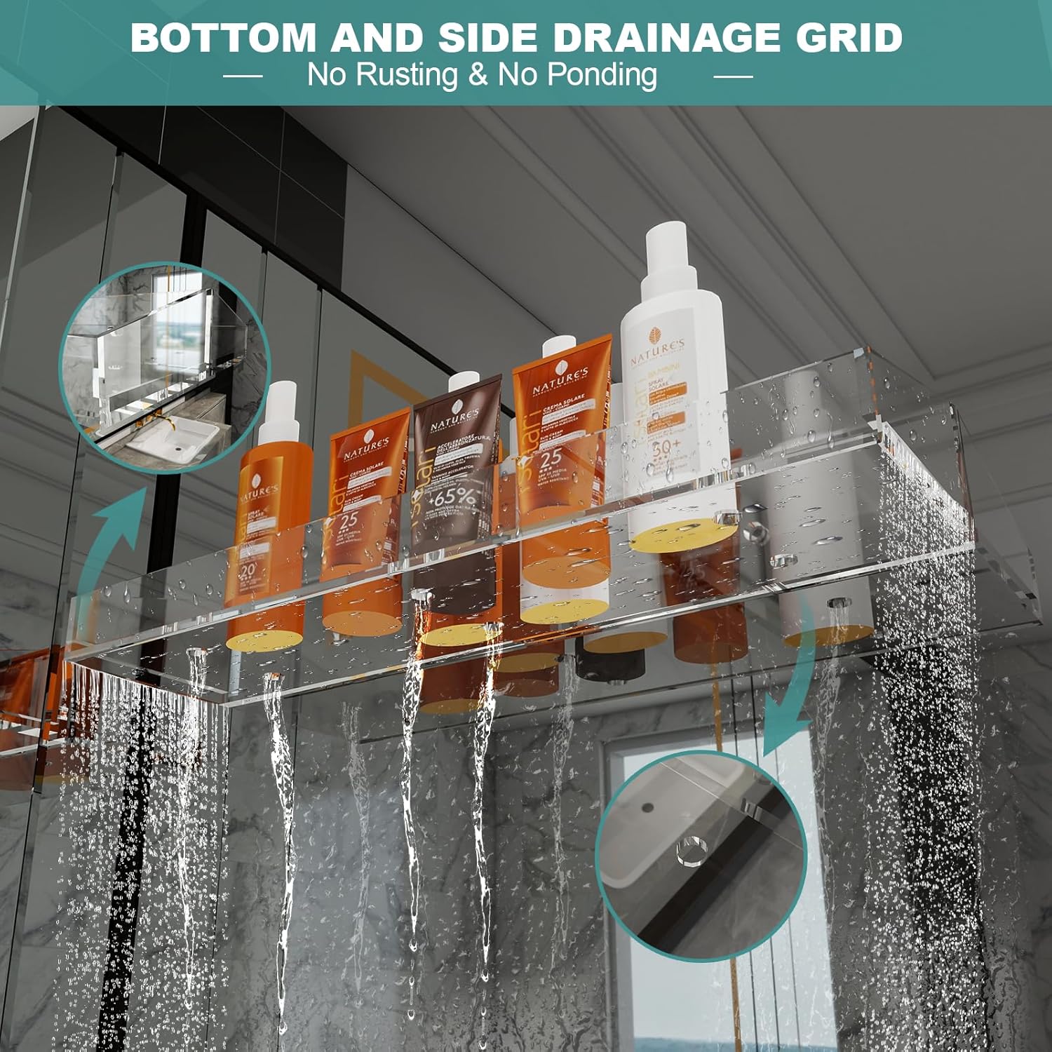 Acrylic Bathroom Shelves 3 PCS Wall Mounted Space Saving Modern Design