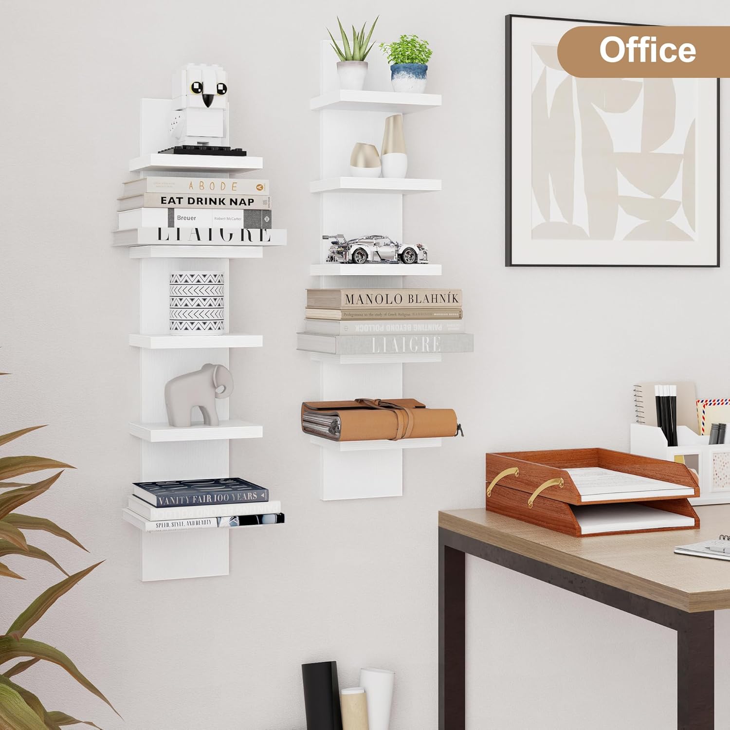 Modern White 5 Tier Wall Shelf Unit 2Pack