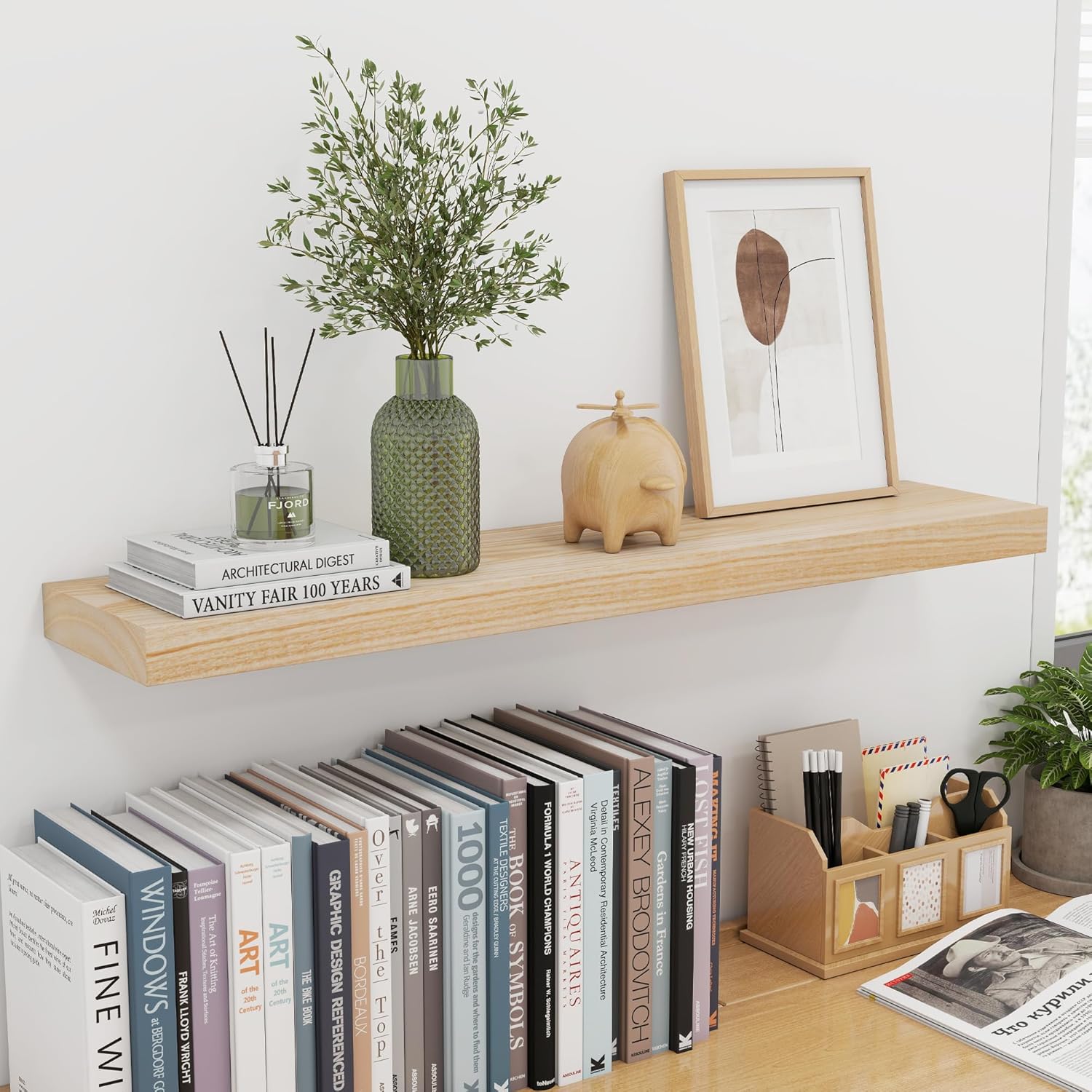 Fuqing Natural Wood Floating Shelves 36 Inch Set of 2