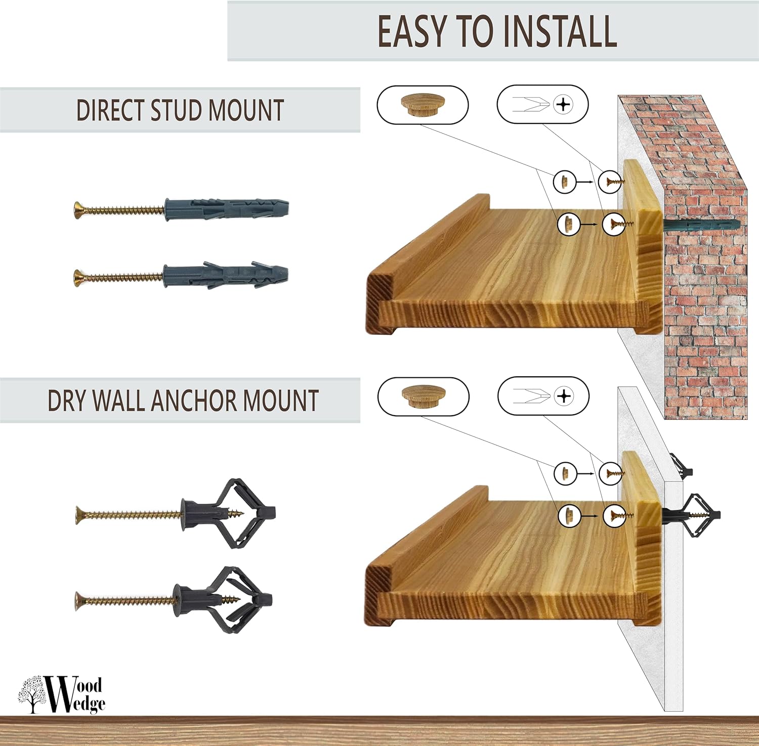 Wood Wedge Floating Shelves Set 2 16 Inch Waterproof