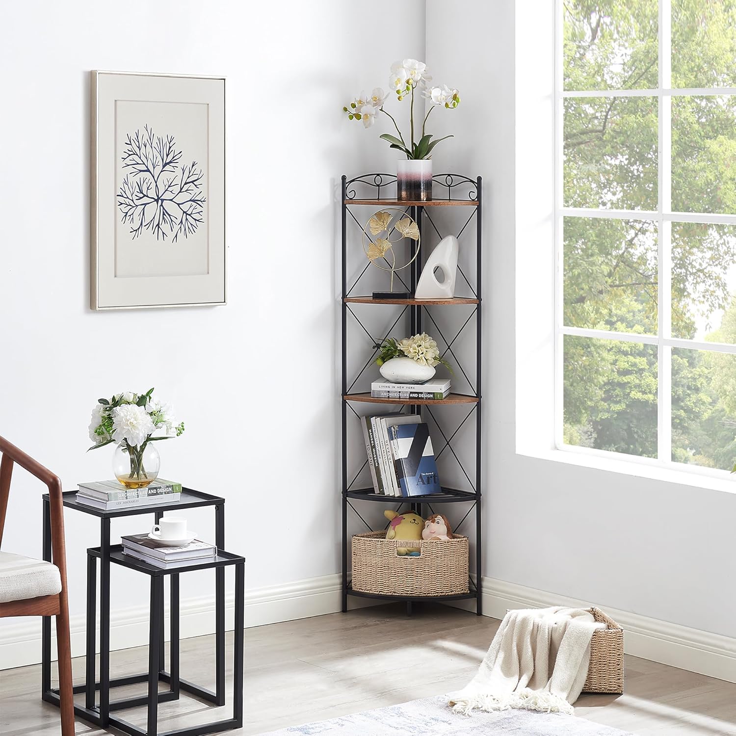 VECELO Corner Cabinet Tall Storage Shelf Display