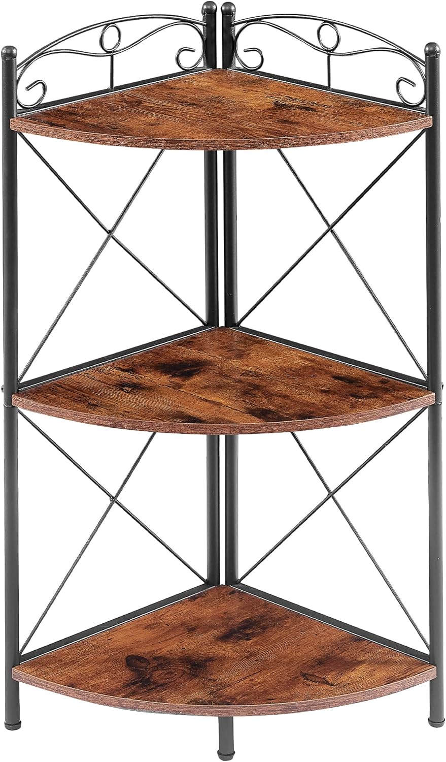 VECELO Corner Table with Storage Shelves for Compact Space