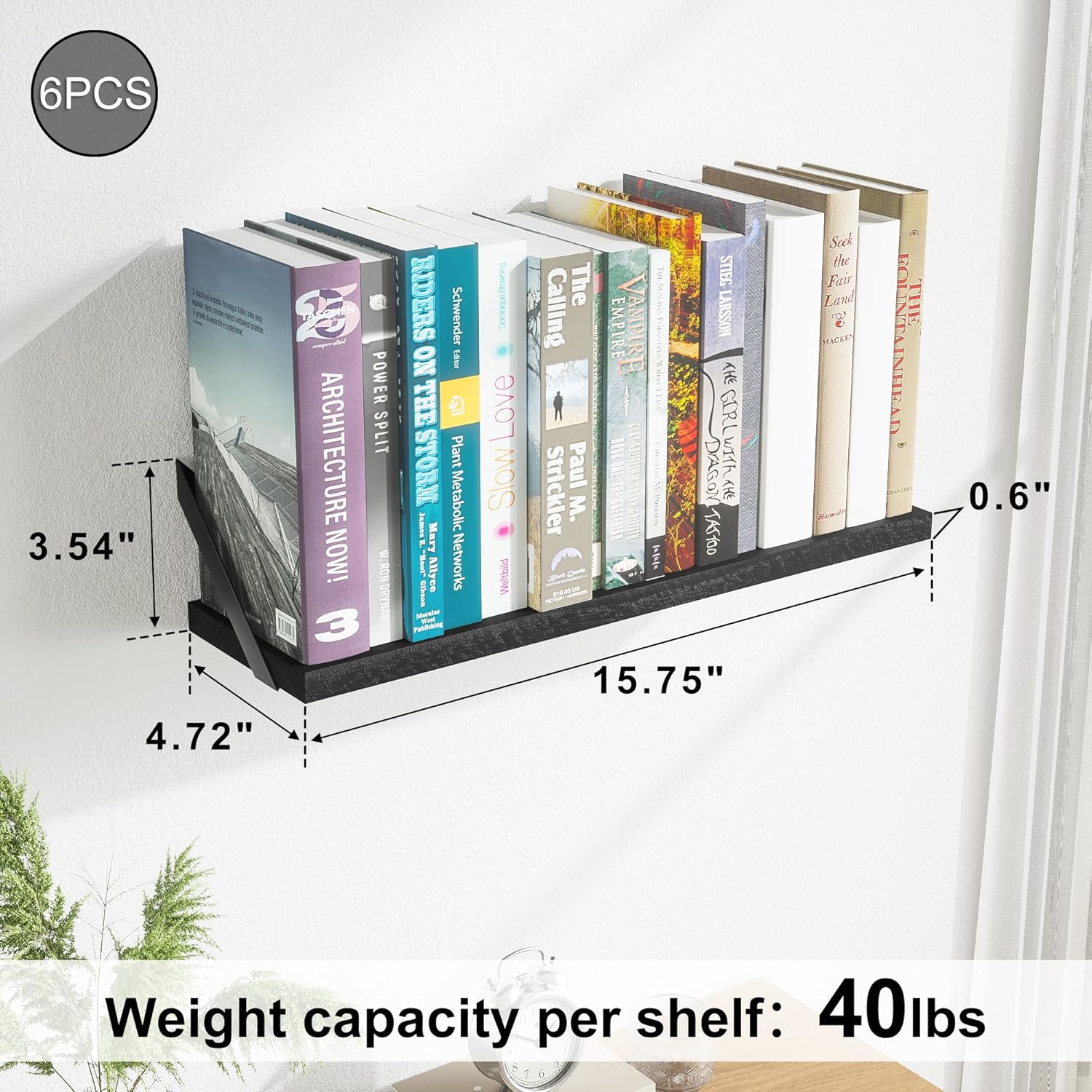 SRIWATANA Weathered Black Floating Shelves Set of 6