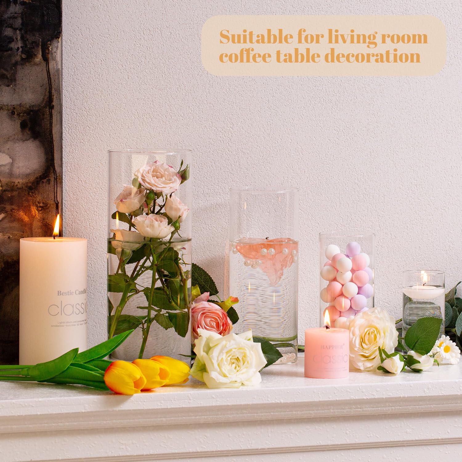 Clear Glass Cylinder Vases 4 6 8 10 Inch Set
