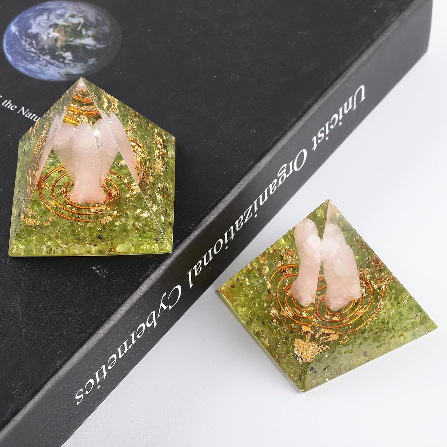 Rockcloud Guardian Angel Orgone Pyramid with Peridot Crystal