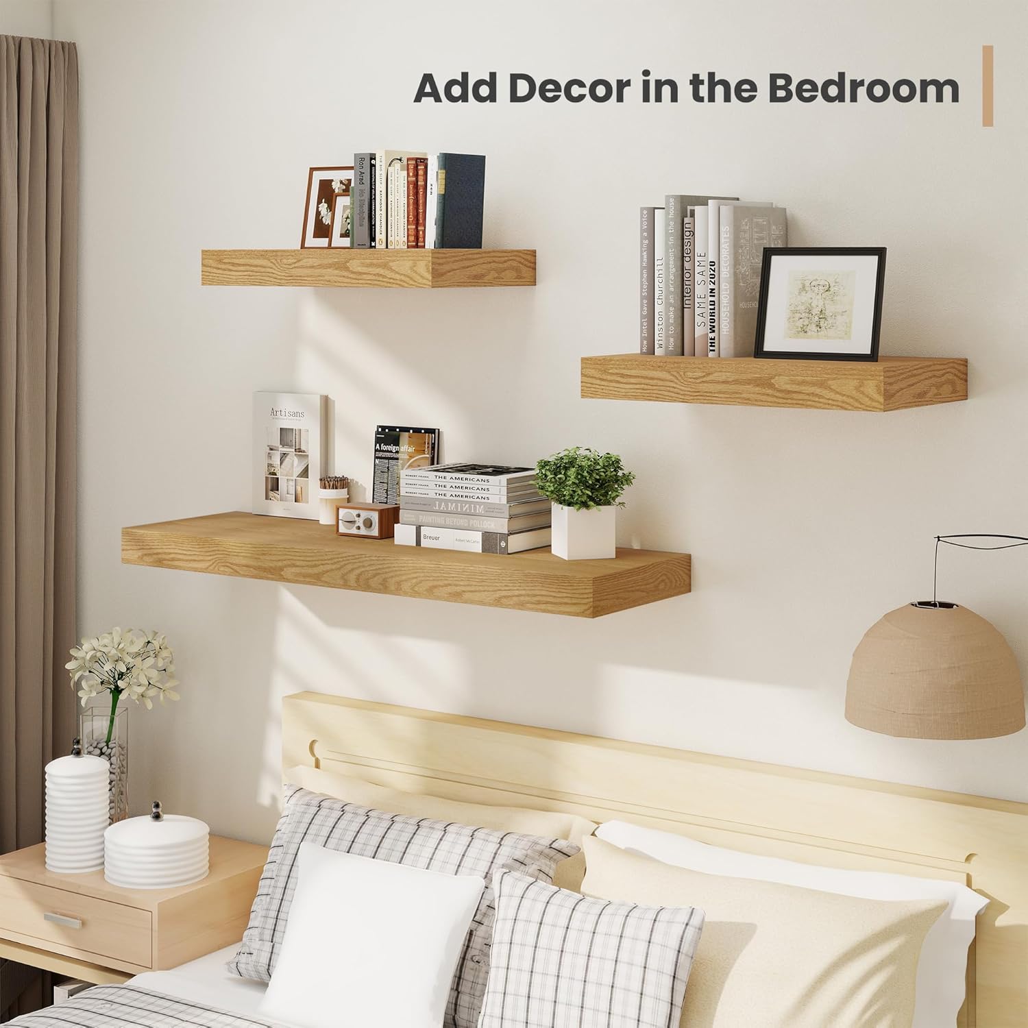12 Inch Deep Floating Shelves with Invisible Brackets Oak 2 Pack