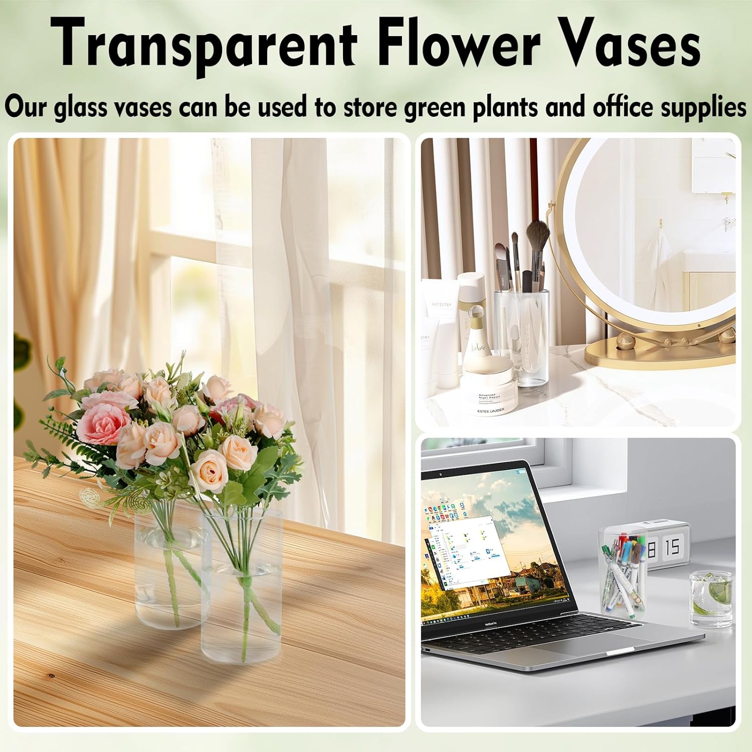 12pcs Clear Glass Cylinder Vases for Centerpieces and Decorations