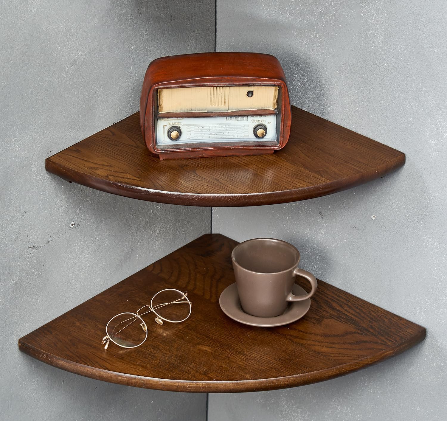 Conamily Corner Shelves Set of 2 16 Inch Solid Oak Wood Floating Wall Shelves with Wire Hole for Plants and Decor