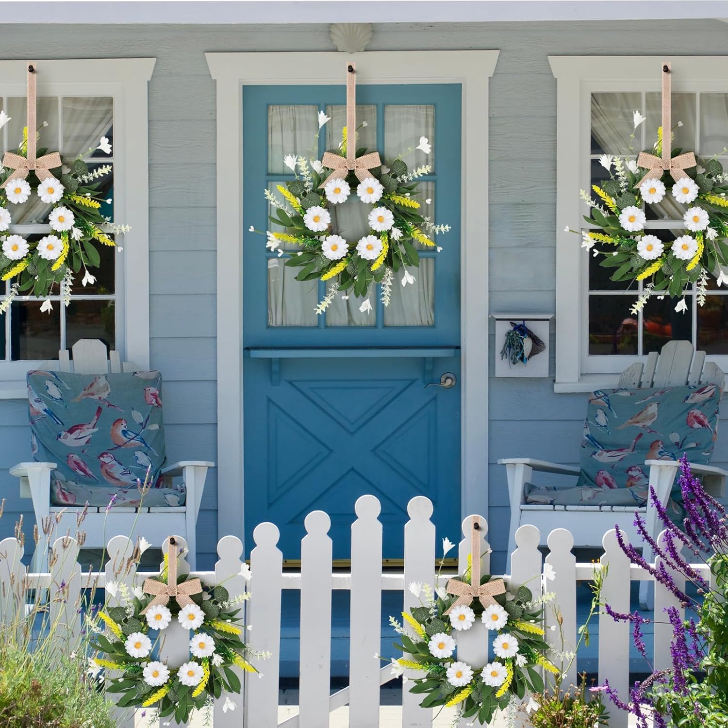 6 Pcs Artificial White Daisy Wreath Summer Spring Decor