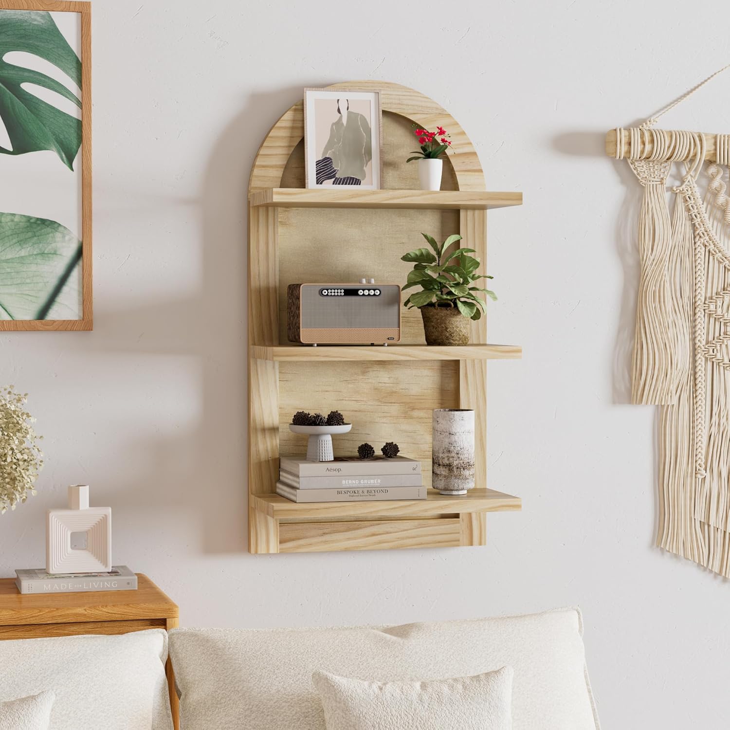 3 Tier Floating Wall Shelves Natural Wood Modern