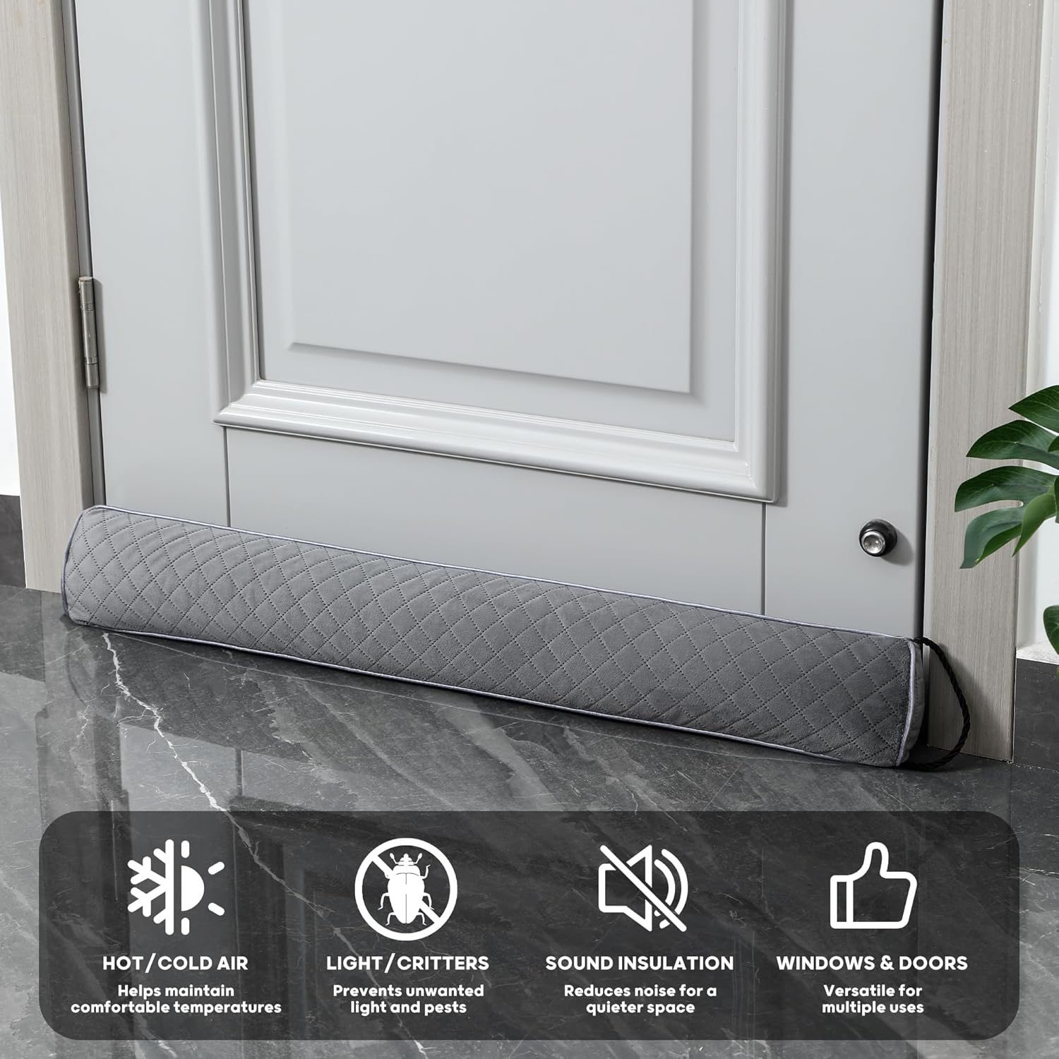 Ciieyuo Weighted Velvet Draft Stopper 42 Curved Bottom Seal for Noise Cold Air and Energy Loss