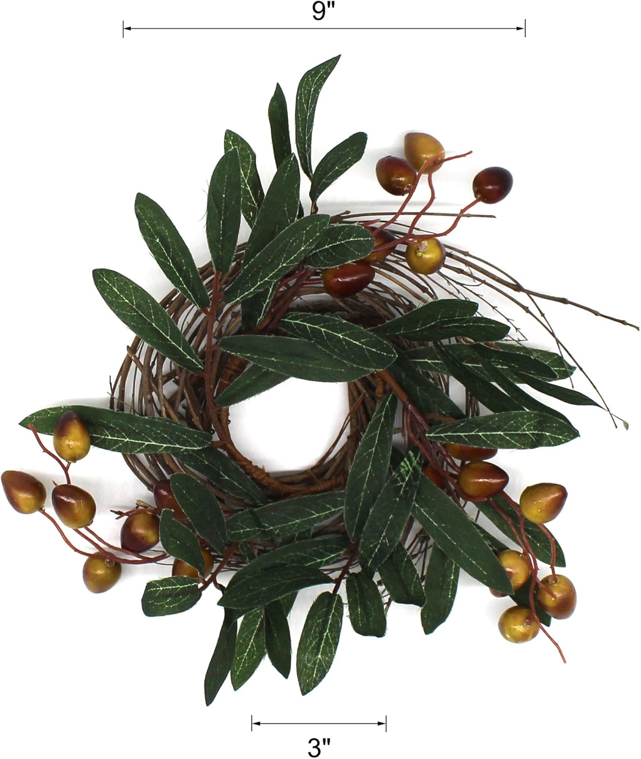 CVHOMEDECO Rustic Country Artificial Olive Wreath 9 Inch