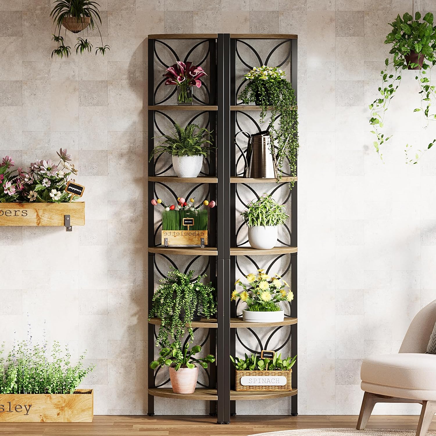 Tribesigns 6-Tier Corner Bookshelf Rustic Industrial Design