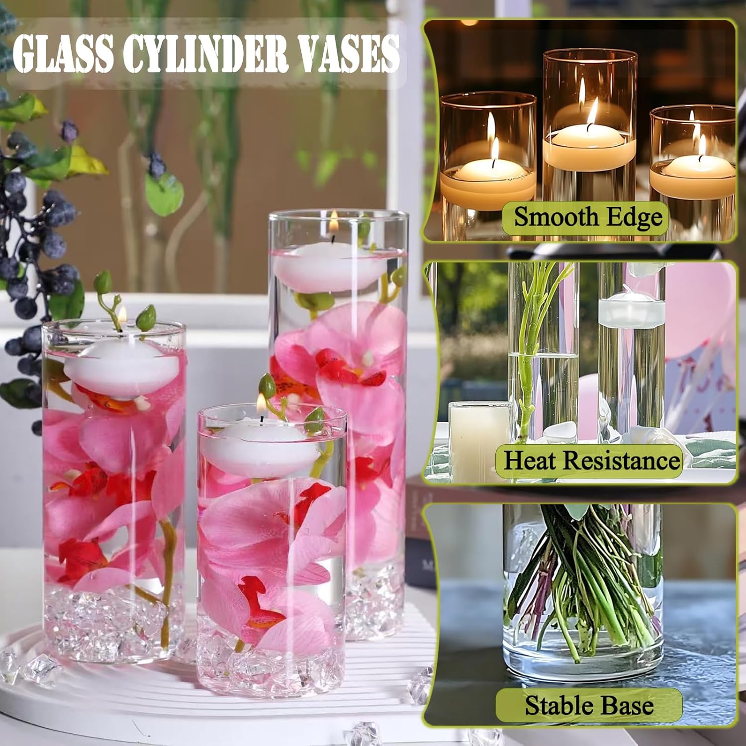 20 White Floating Candles and 16 Glass Vases Centerpiece Set